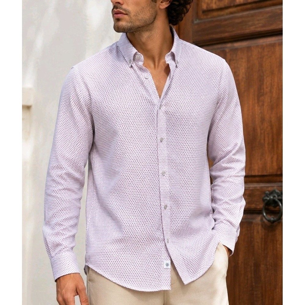 Denim & Flower Ricky Singh Shirt Men M Pink Geometric Button Up NWT
